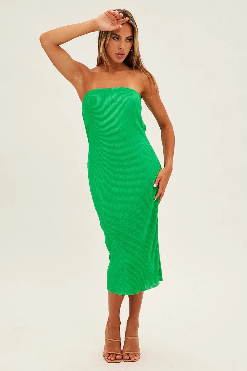 Green Midi Dress Bandeau Plisse sold by Ally Fashion