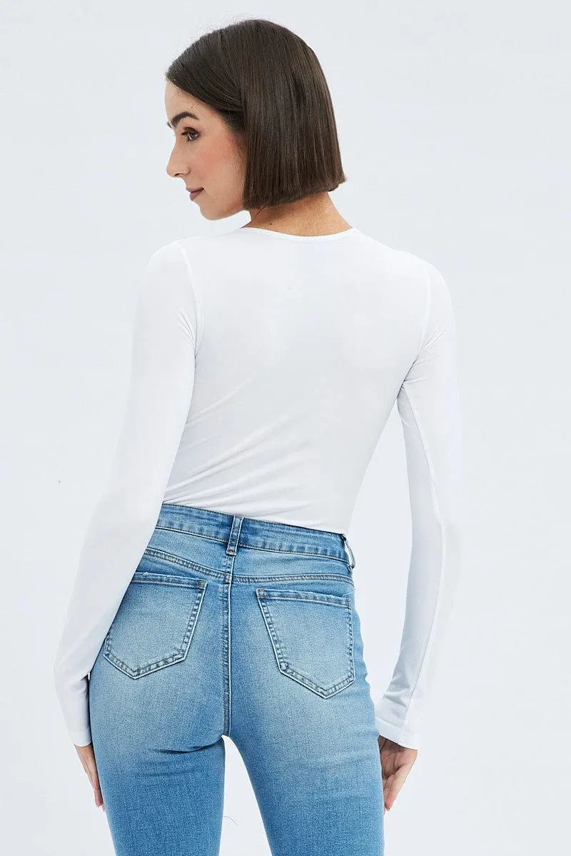 White Bodysuit Long Sleeve Crew Neck Seamless sold by Ally Fashion product image thumbnail 5
