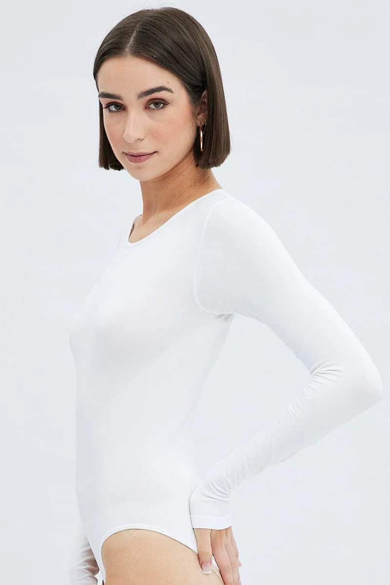 White Bodysuit Long Sleeve Crew Neck Seamless sold by Ally Fashion product image thumbnail 2