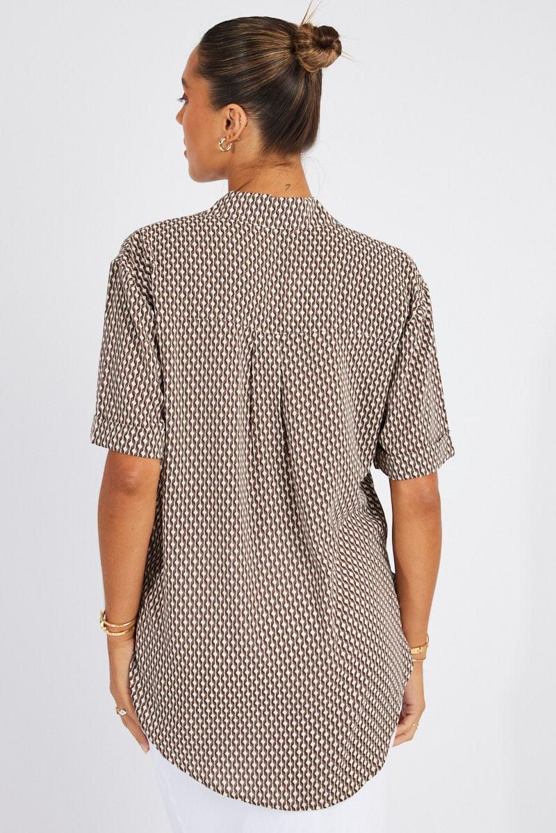 Brown Geo Shirt Short Sleeve sold by Ally Fashion product image thumbnail 5