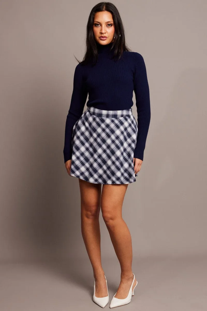 Blue Check Skater Skirt Mini sold by Ally Fashion product image thumbnail 2