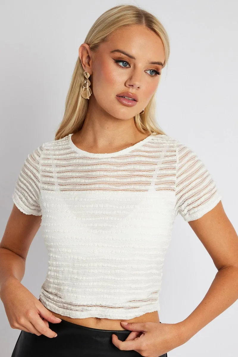 White Crop Top Short Sleeve Textured sold by Ally Fashion product image thumbnail 3