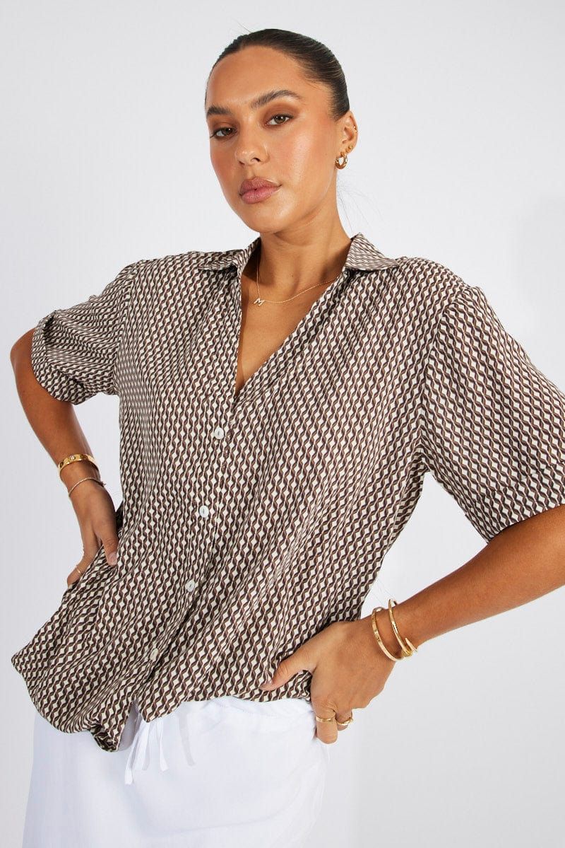 Brown Geo Shirt Short Sleeve sold by Ally Fashion product image thumbnail 3