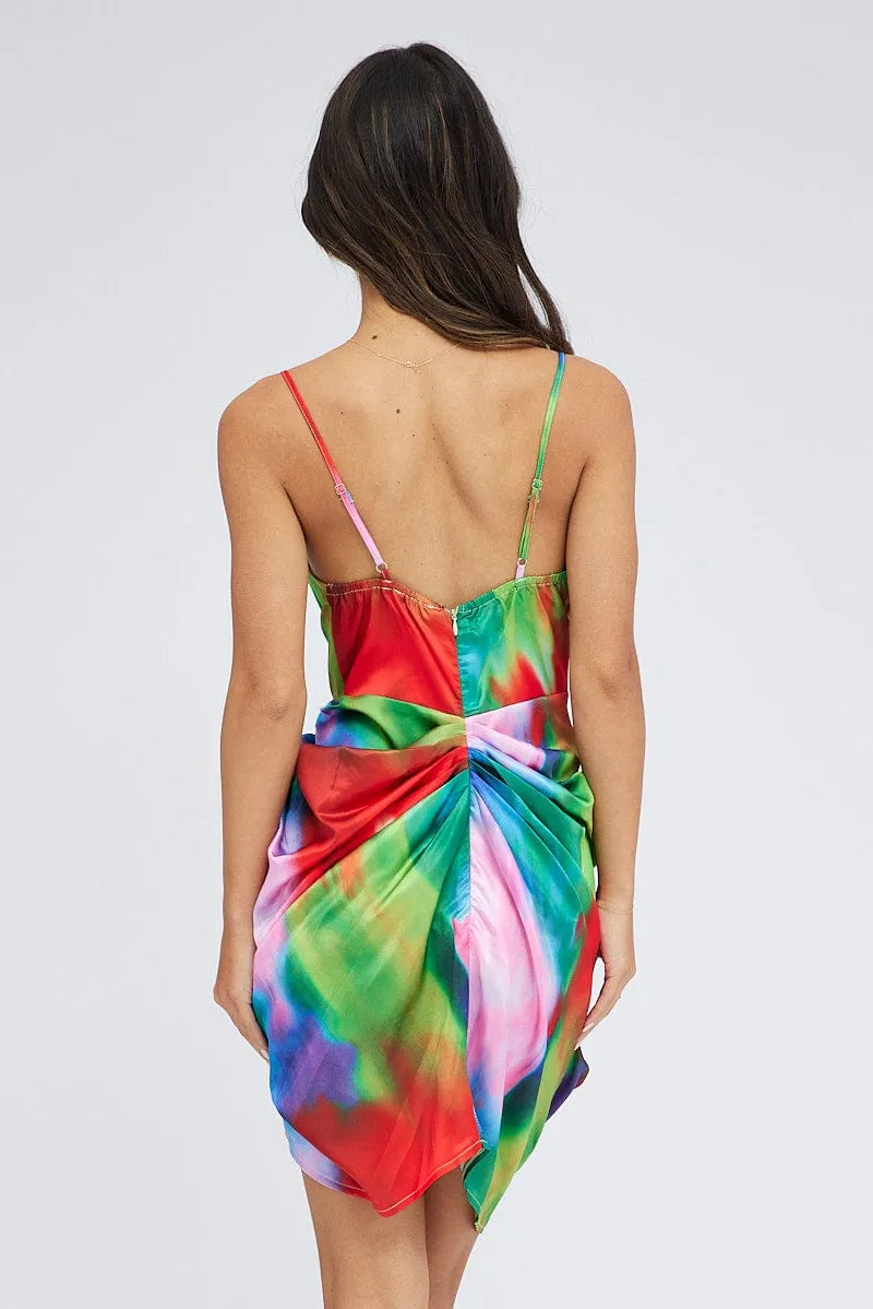 Multi Print Mini Dress Ruched Ombre Cowl Neck Satin sold by Ally Fashion product image thumbnail 5