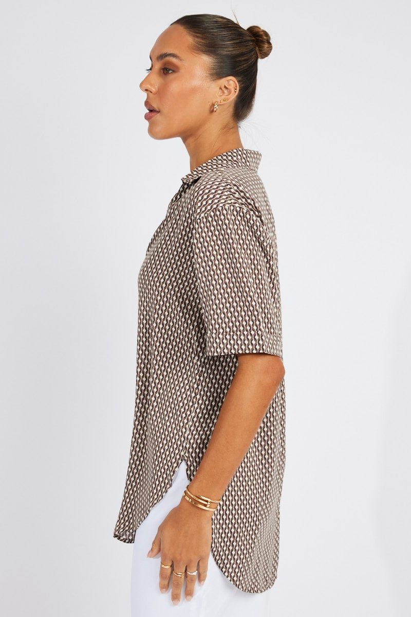 Brown Geo Shirt Short Sleeve sold by Ally Fashion product image thumbnail 4