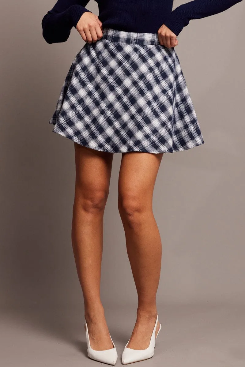 Blue Check Skater Skirt Mini sold by Ally Fashion