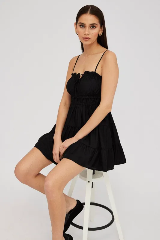 Black Fit and Flare Dress Sleeveless Tiered sold by Ally Fashion