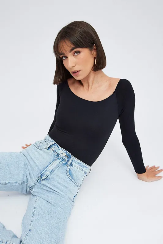 Black Supersoft Bodysuit Long Sleeve Offshoulder sold by Ally Fashion