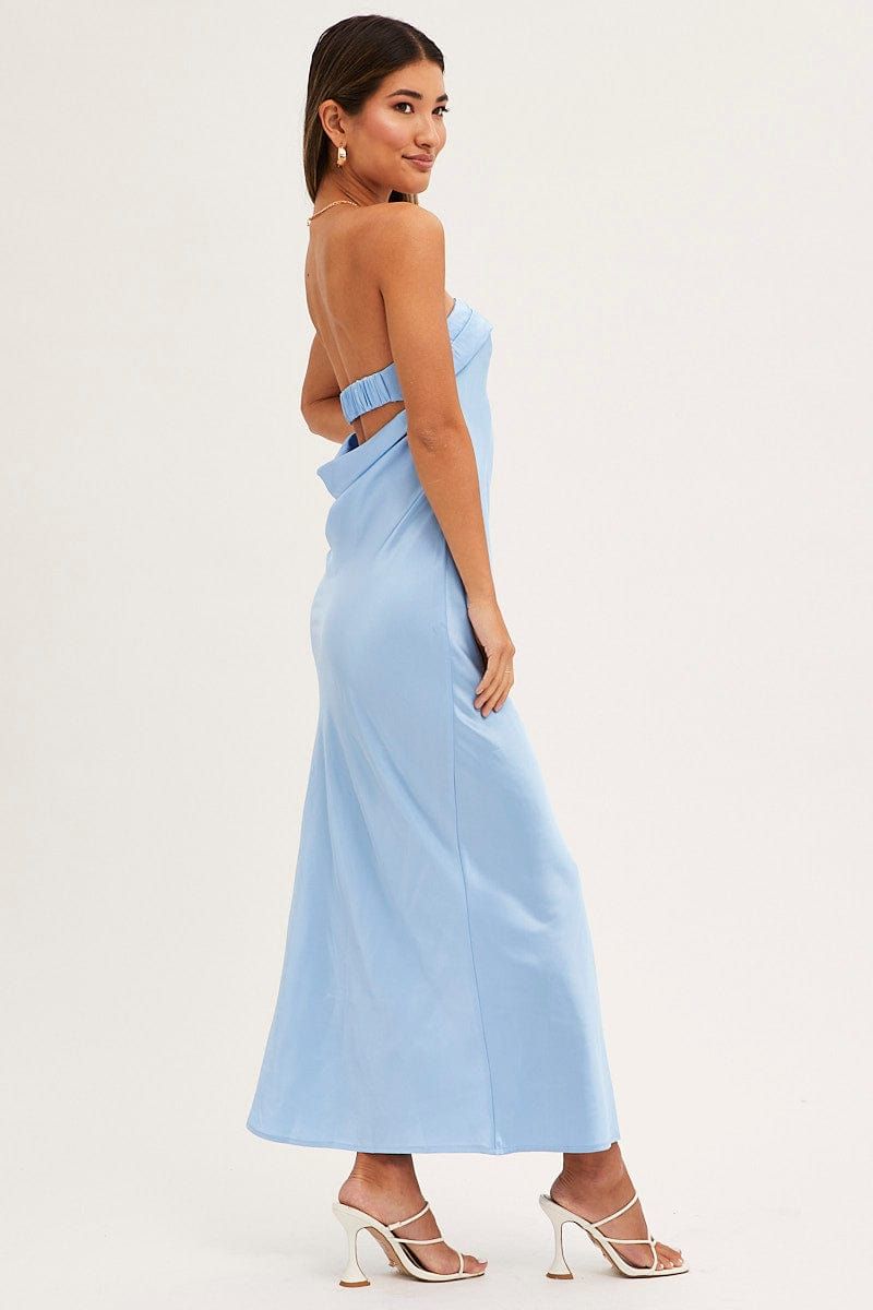 Blue Satin Dress Maxi Strapless sold by Ally Fashion product image thumbnail 4