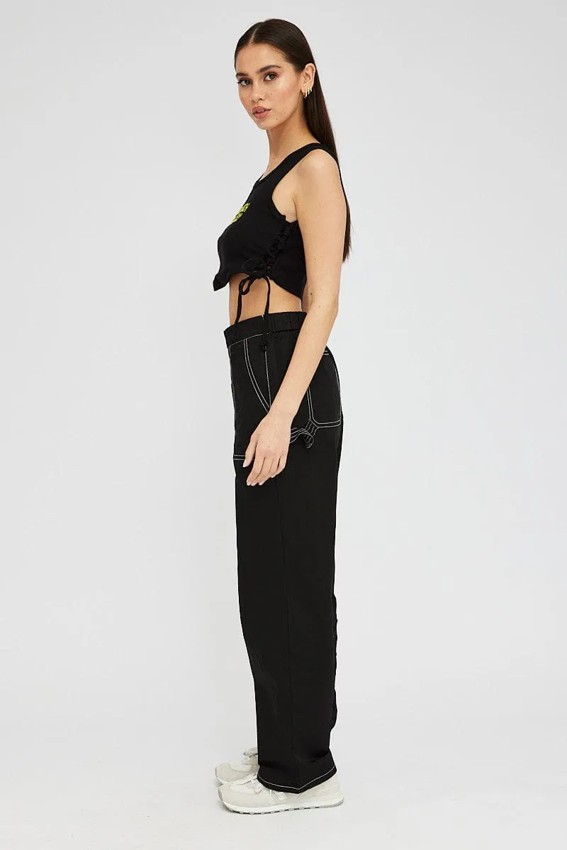 Black Cargo Pants Mid Rise Contrast Stitch sold by Ally Fashion product image thumbnail 4