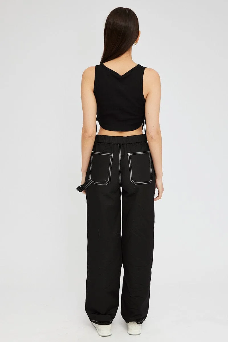 Black Cargo Pants Mid Rise Contrast Stitch sold by Ally Fashion product image thumbnail 5
