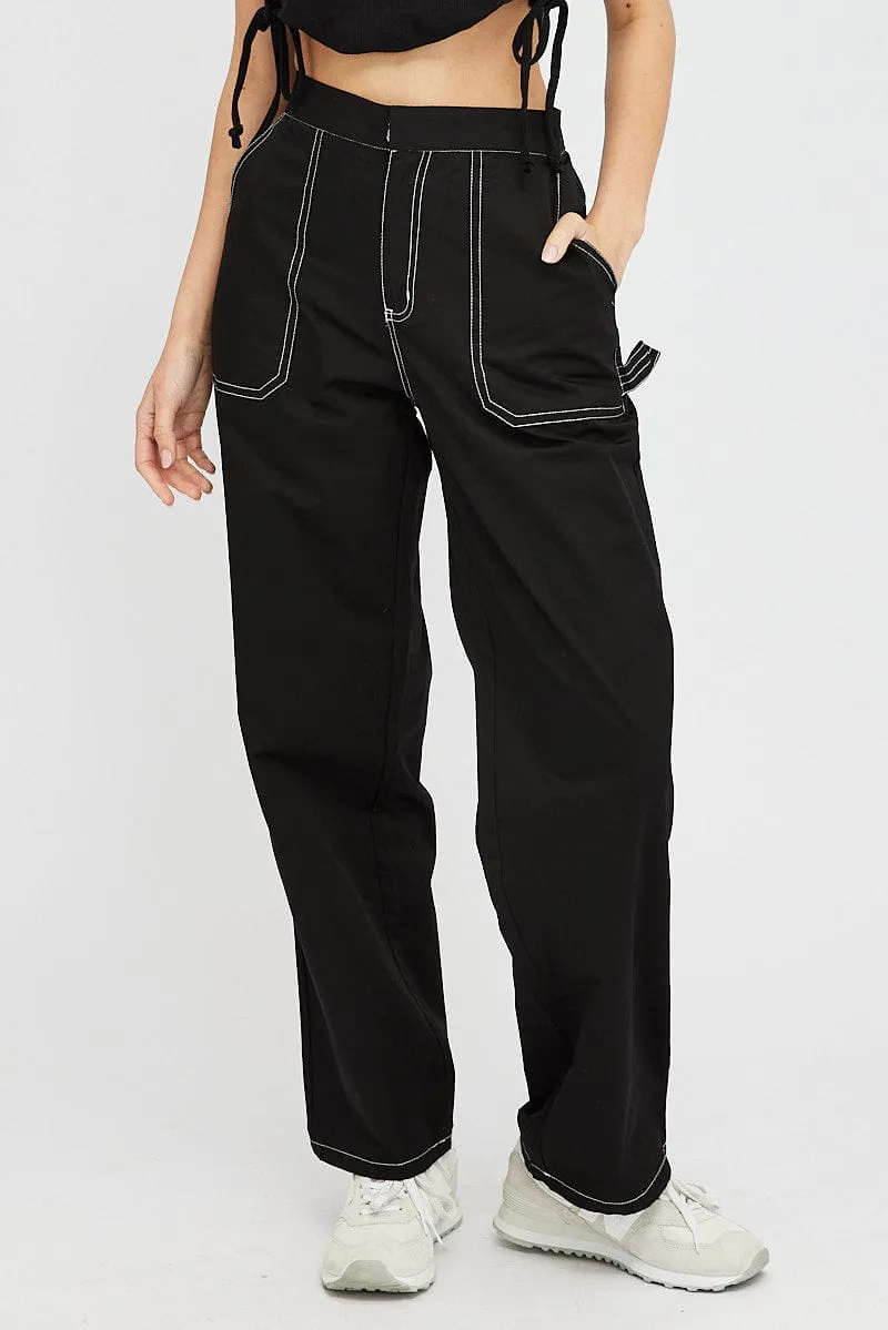 Black Cargo Pants Mid Rise Contrast Stitch sold by Ally Fashion product image thumbnail 2