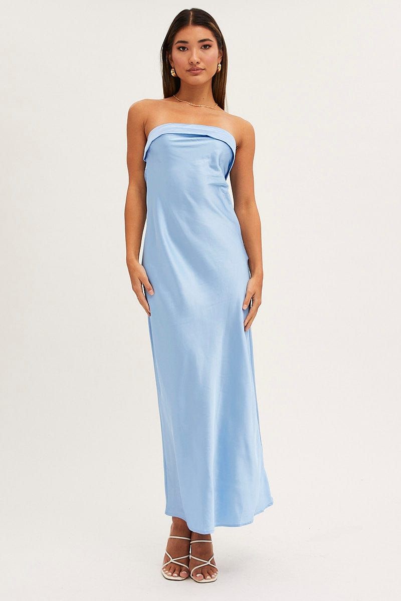 Blue Satin Dress Maxi Strapless sold by Ally Fashion product image thumbnail 3