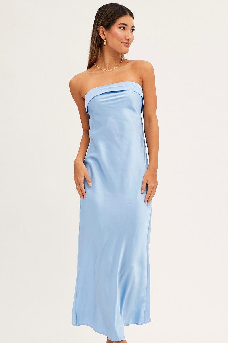 Blue Satin Dress Maxi Strapless sold by Ally Fashion product image thumbnail 2