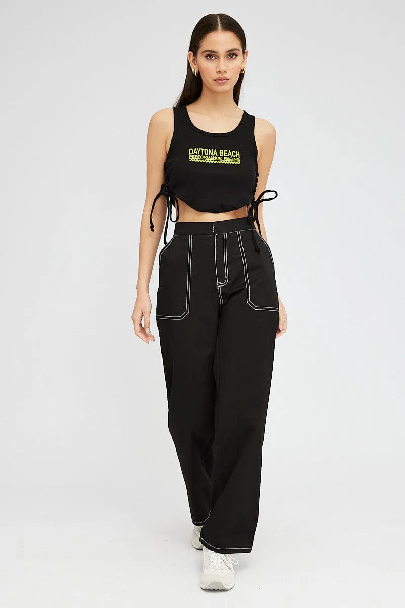 Black Cargo Pants Mid Rise Contrast Stitch sold by Ally Fashion product image thumbnail 3