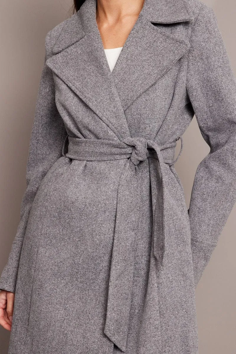 Grey Tie Front Coat Knee Length sold by Ally Fashion product image thumbnail 4