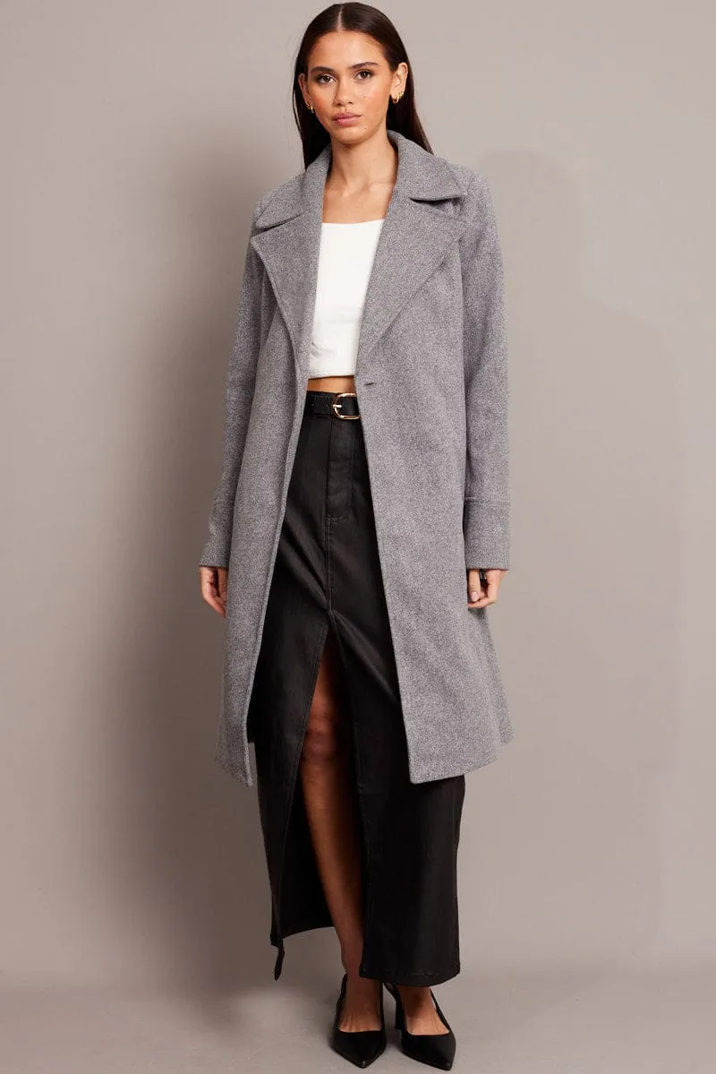 Grey Tie Front Coat Knee Length sold by Ally Fashion product image thumbnail 3