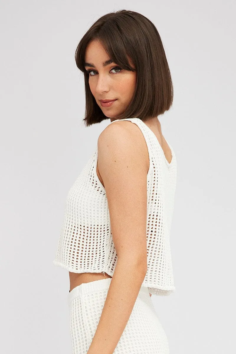 White Crochet Knit Top Scoop Neck sold by Ally Fashion product image thumbnail 4