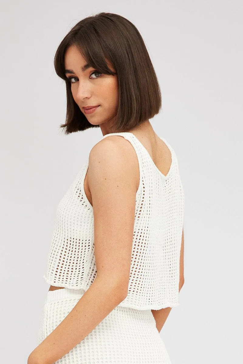 White Crochet Knit Top Scoop Neck sold by Ally Fashion product image thumbnail 5