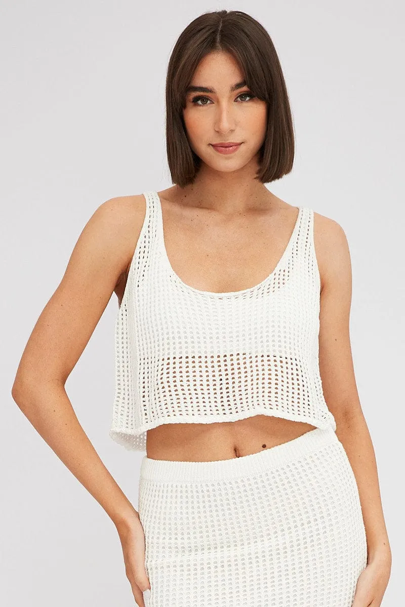 White Crochet Knit Top Scoop Neck sold by Ally Fashion product image thumbnail 3