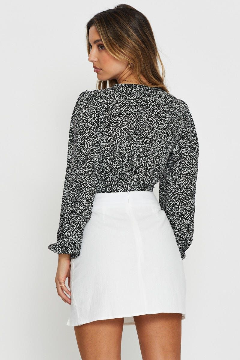 Geo Print Wrap Top Long Sleeve Tie Up sold by Ally Fashion product image thumbnail 4