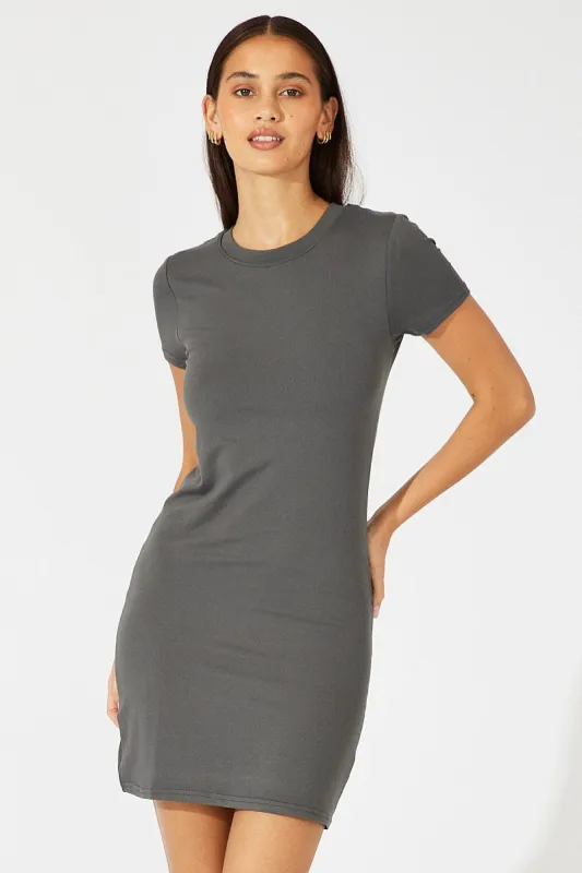 Grey Supersoft Dress Short Sleeve Crew Neck sold by Ally Fashion