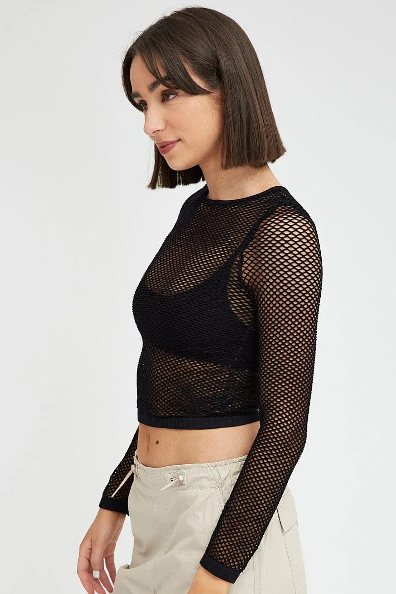 Black Fishnet Top Long Sleeve sold by Ally Fashion product image thumbnail 4