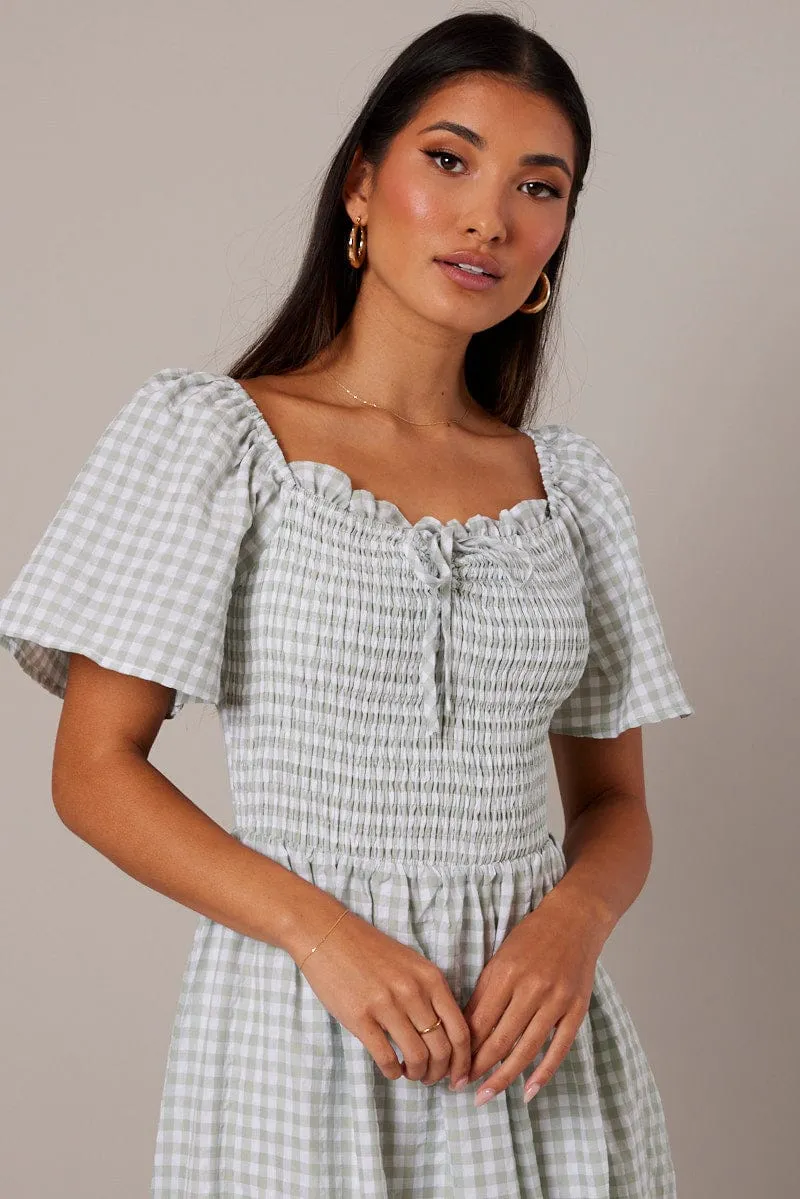 Green Check Maxi Dress Short Sleeve Shirred sold by Ally Fashion product image thumbnail 3