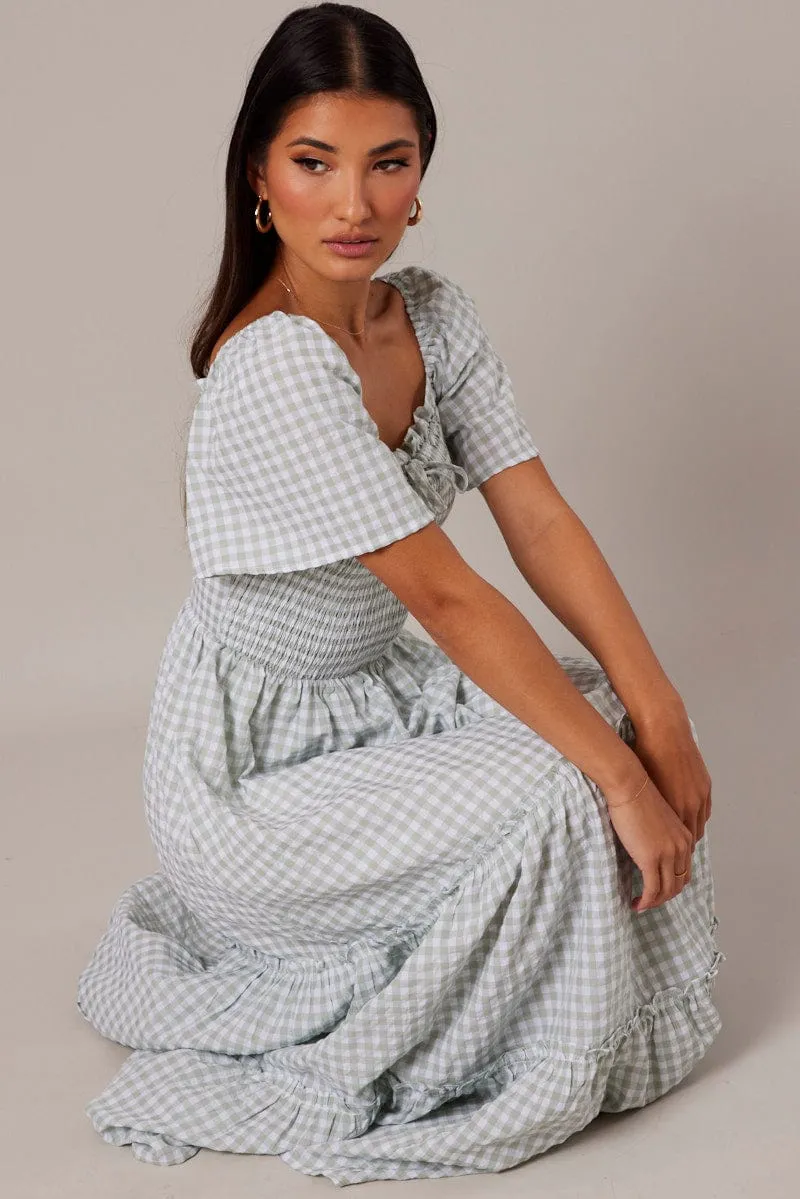 Green Check Maxi Dress Short Sleeve Shirred sold by Ally Fashion product image thumbnail 2