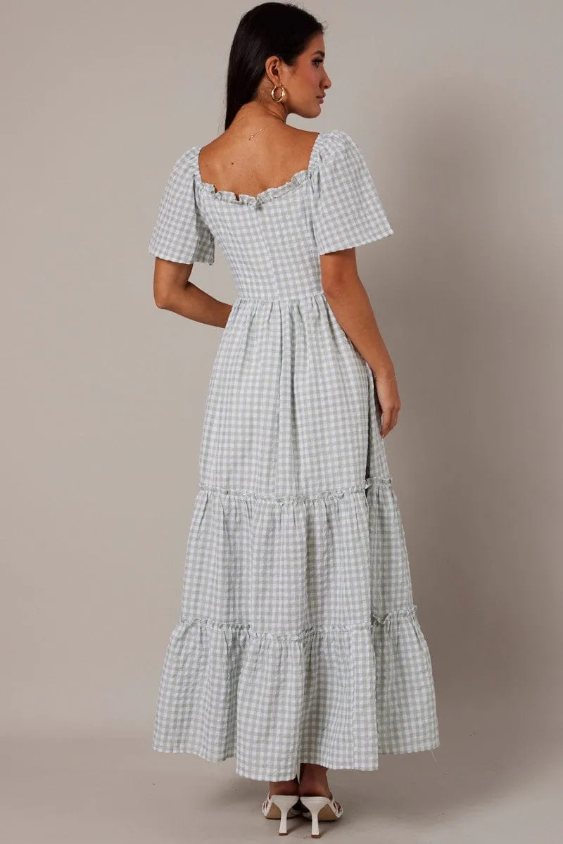 Green Check Maxi Dress Short Sleeve Shirred sold by Ally Fashion product image thumbnail 5