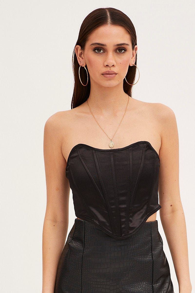 Black Bandeau Sleeveless Strapless Stretch Satin sold by Ally Fashion product image thumbnail 3