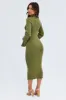 Green Midi Dress Long Sleeve V-Neck Collared Knit sold by Ally Fashion
