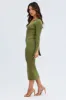 Green Midi Dress Long Sleeve V-Neck Collared Knit sold by Ally Fashion