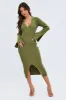 Green Midi Dress Long Sleeve V-Neck Collared Knit sold by Ally Fashion