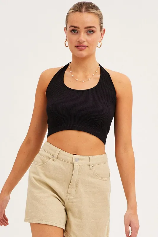 Black Halter Top Round Neck Seamless sold by Ally Fashion
