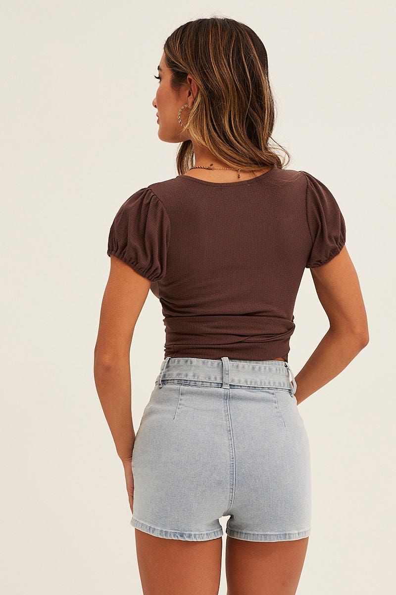 Blue High Waist Denim Shorts Skinny sold by Ally Fashion product image thumbnail 5