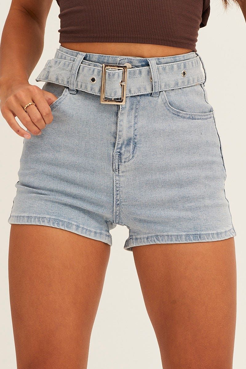 Blue High Waist Denim Shorts Skinny sold by Ally Fashion product image thumbnail 2