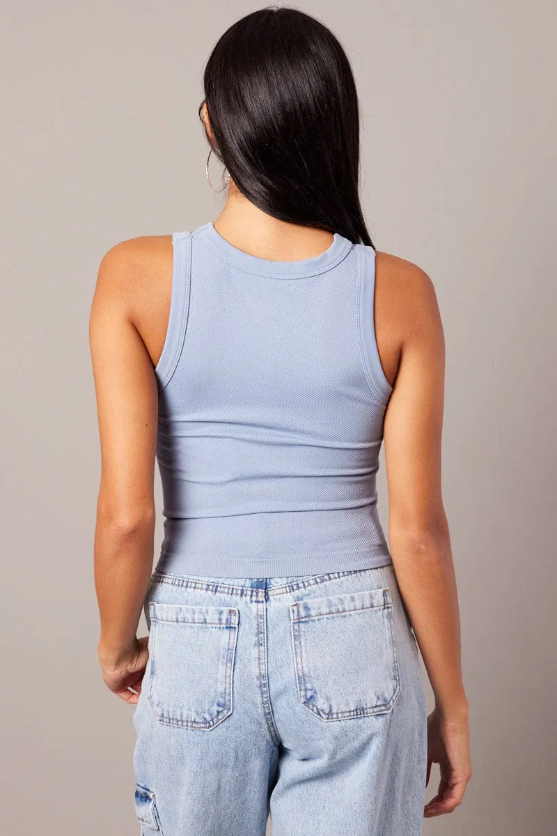 Blue Tank Top Crew Neck Seamless sold by Ally Fashion product image thumbnail 5