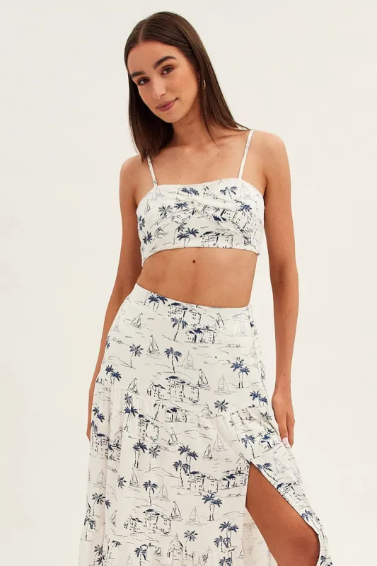 Blue Abstract Crop Top Adjustable Straps Printed Satin sold by Ally Fashion