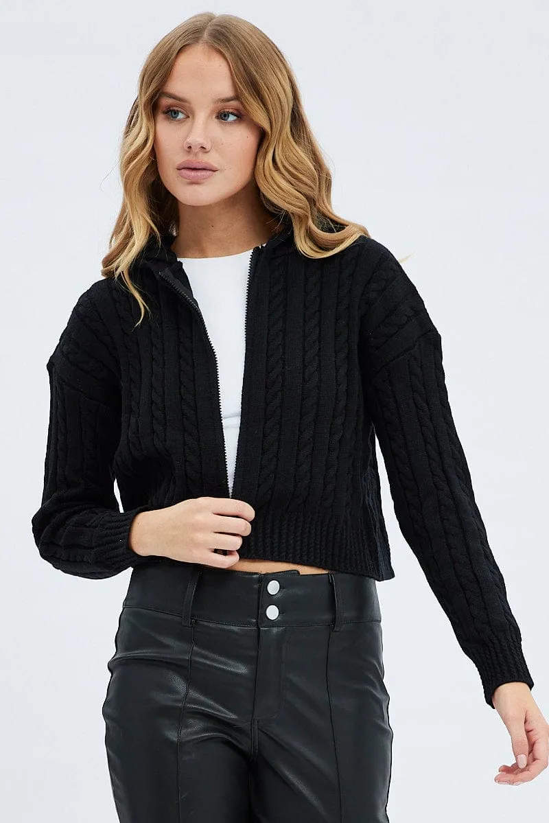 Black Cable Knit Cardigan Hooded sold by Ally Fashion product image thumbnail 3