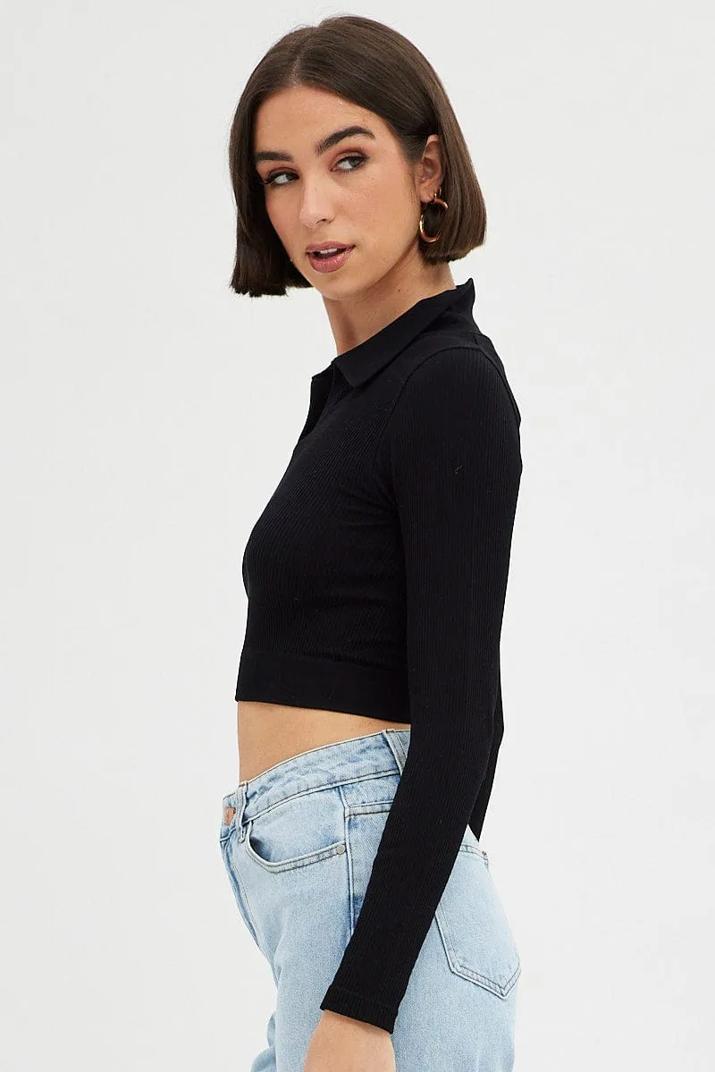 Black Collar Top Long sleeve Seamless sold by Ally Fashion product image thumbnail 4