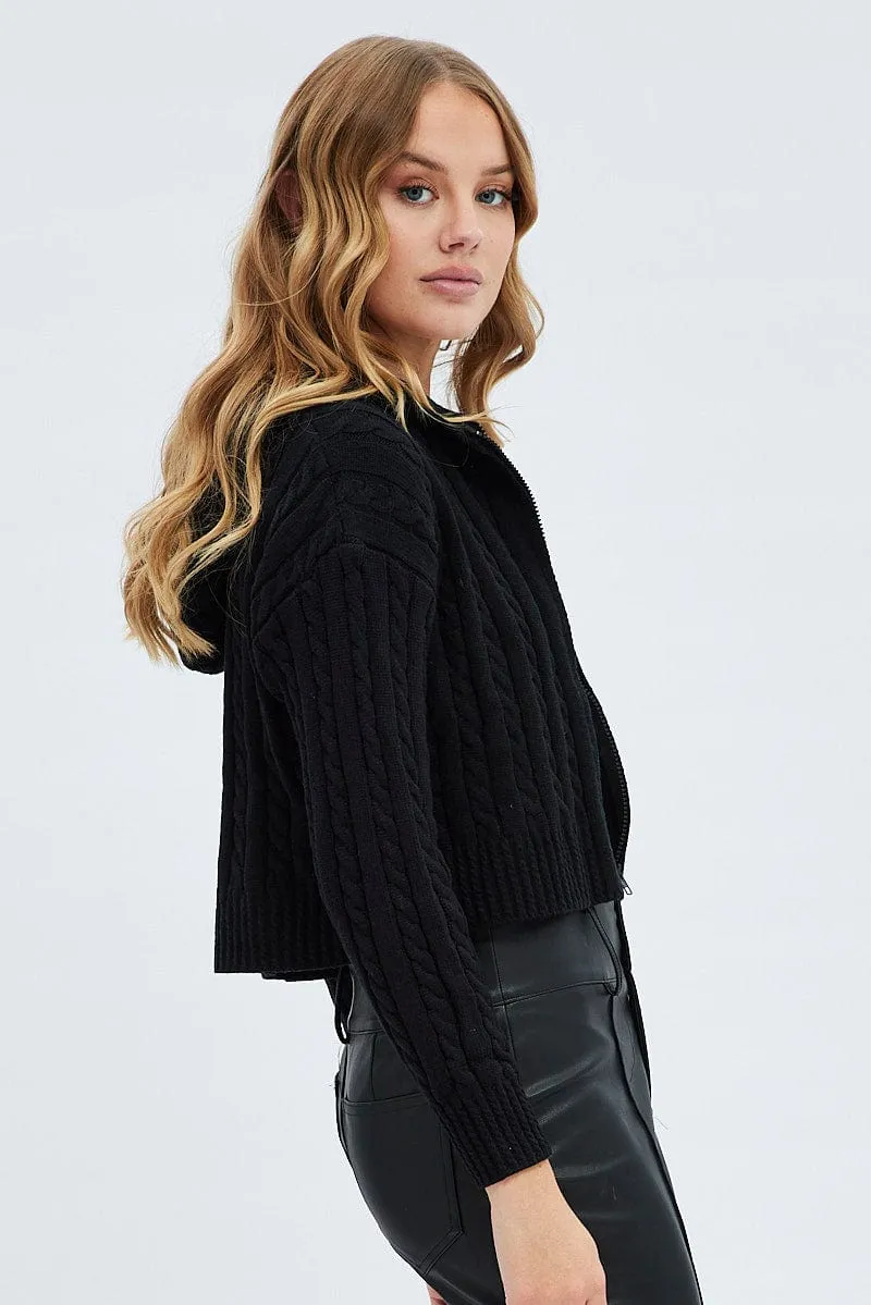 Black Cable Knit Cardigan Hooded sold by Ally Fashion product image thumbnail 4