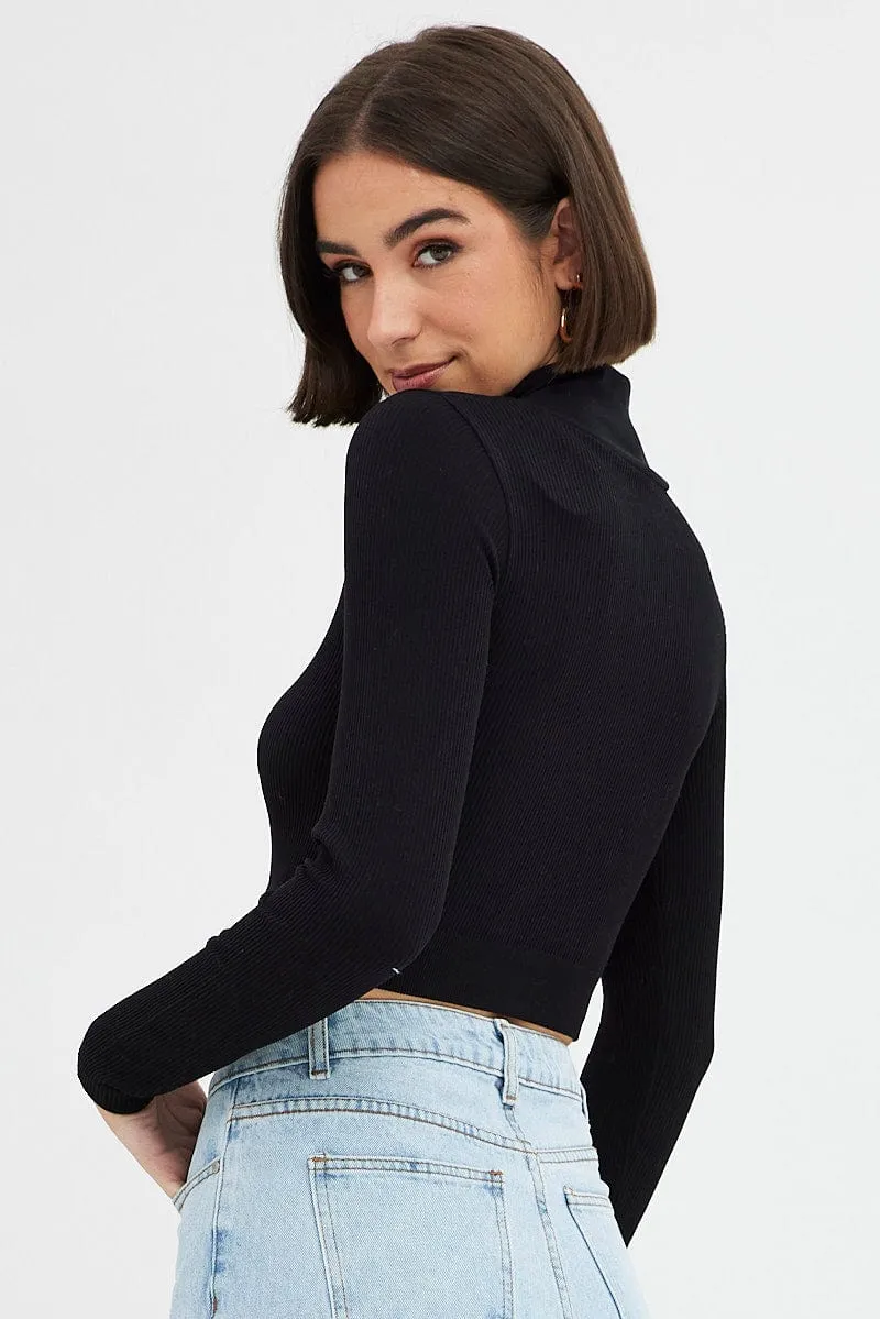 Black Collar Top Long sleeve Seamless sold by Ally Fashion product image thumbnail 5