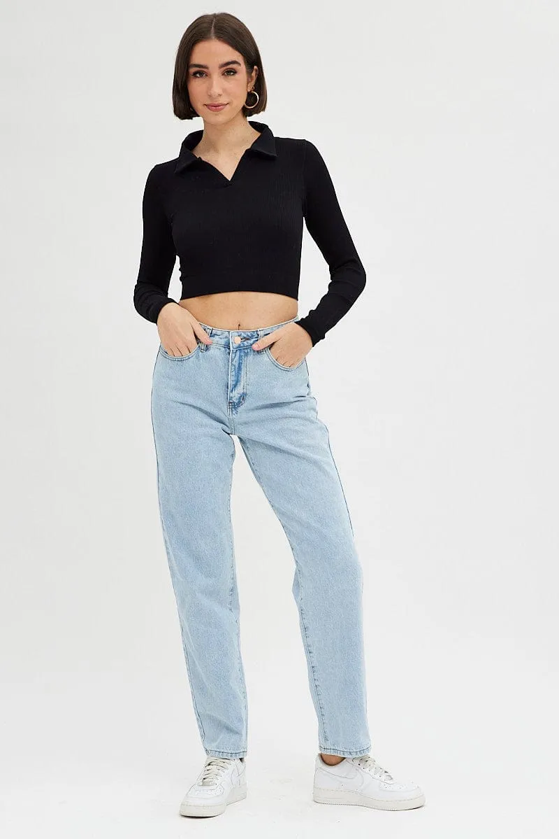 Black Collar Top Long sleeve Seamless sold by Ally Fashion product image thumbnail 2