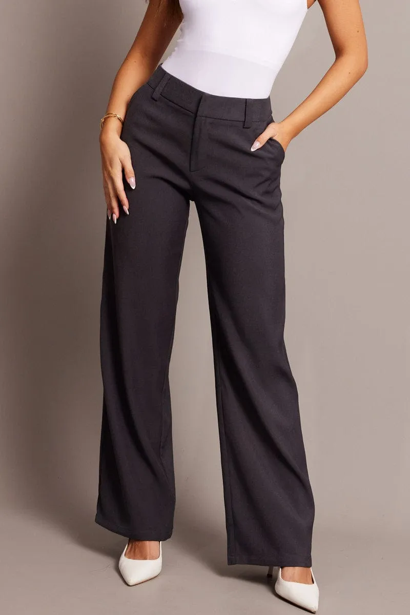 Grey Straight Fit Pants Mid Rise sold by Ally Fashion
