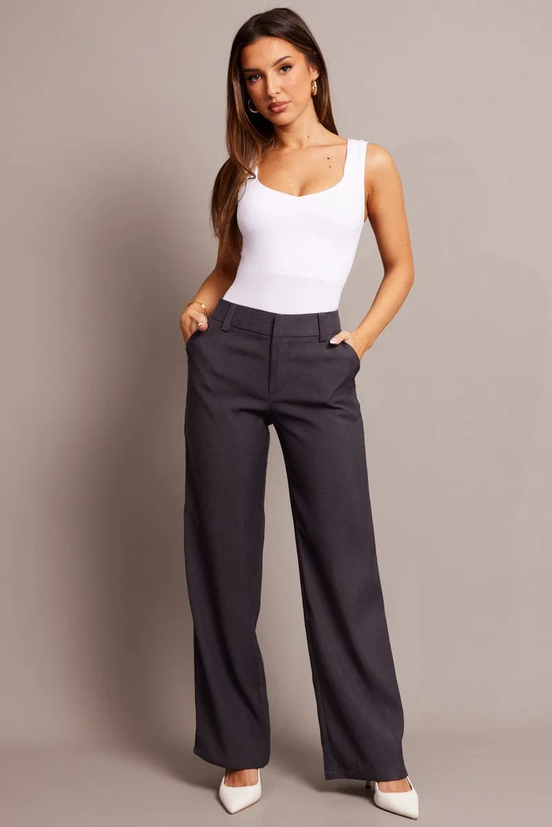 Grey Straight Fit Pants Mid Rise sold by Ally Fashion product image thumbnail 2