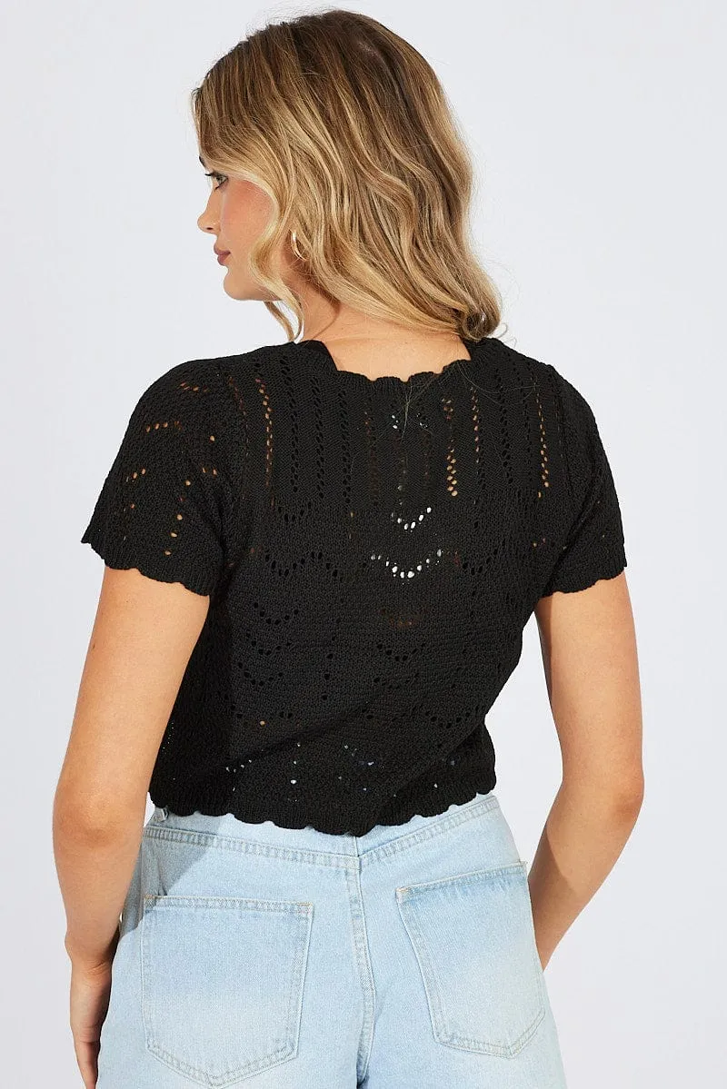 Black Crochet Knit Cardigan Short Sleeve sold by Ally Fashion product image thumbnail 5
