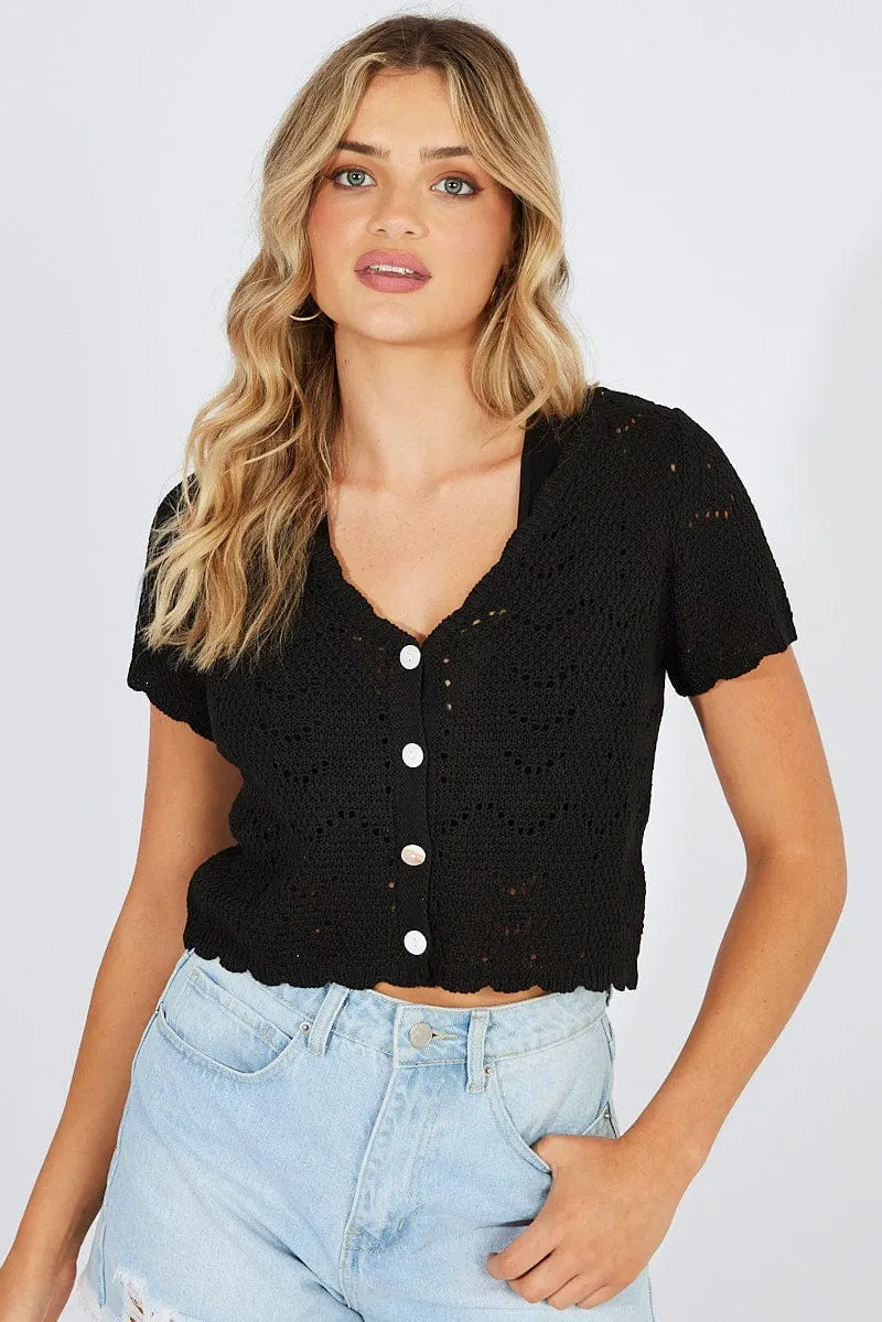 Black Crochet Knit Cardigan Short Sleeve sold by Ally Fashion product image thumbnail 2