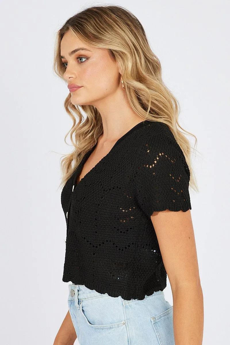 Black Crochet Knit Cardigan Short Sleeve sold by Ally Fashion product image thumbnail 4
