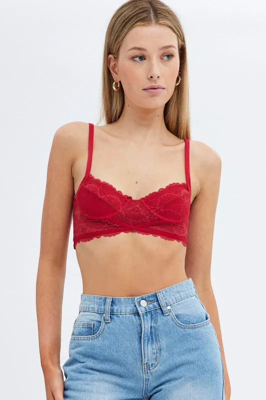 Red Lace Corset Singlet Crop sold by Ally Fashion